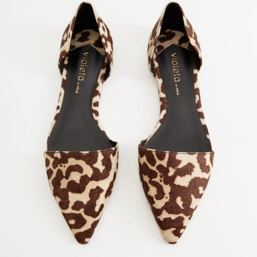 Mango Animal print leather flat shoes | pointed flats | Pointy mules